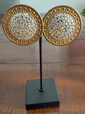 Vintage Richard Kerr Large Clip Pave Gold Tone Rhinestone Earrings